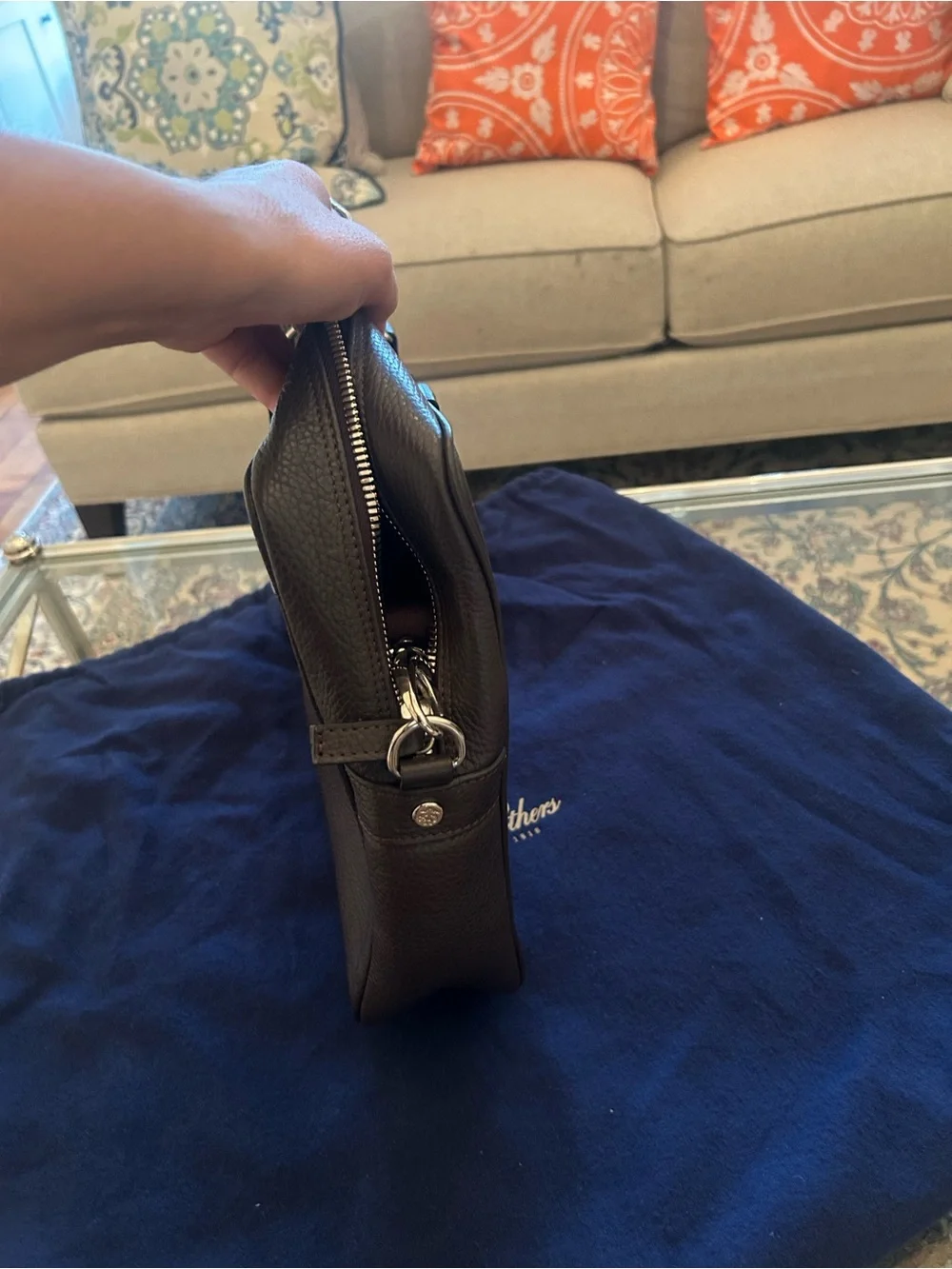 Brooks Brothers Brown Leather briefcase with Silver Hardware.
